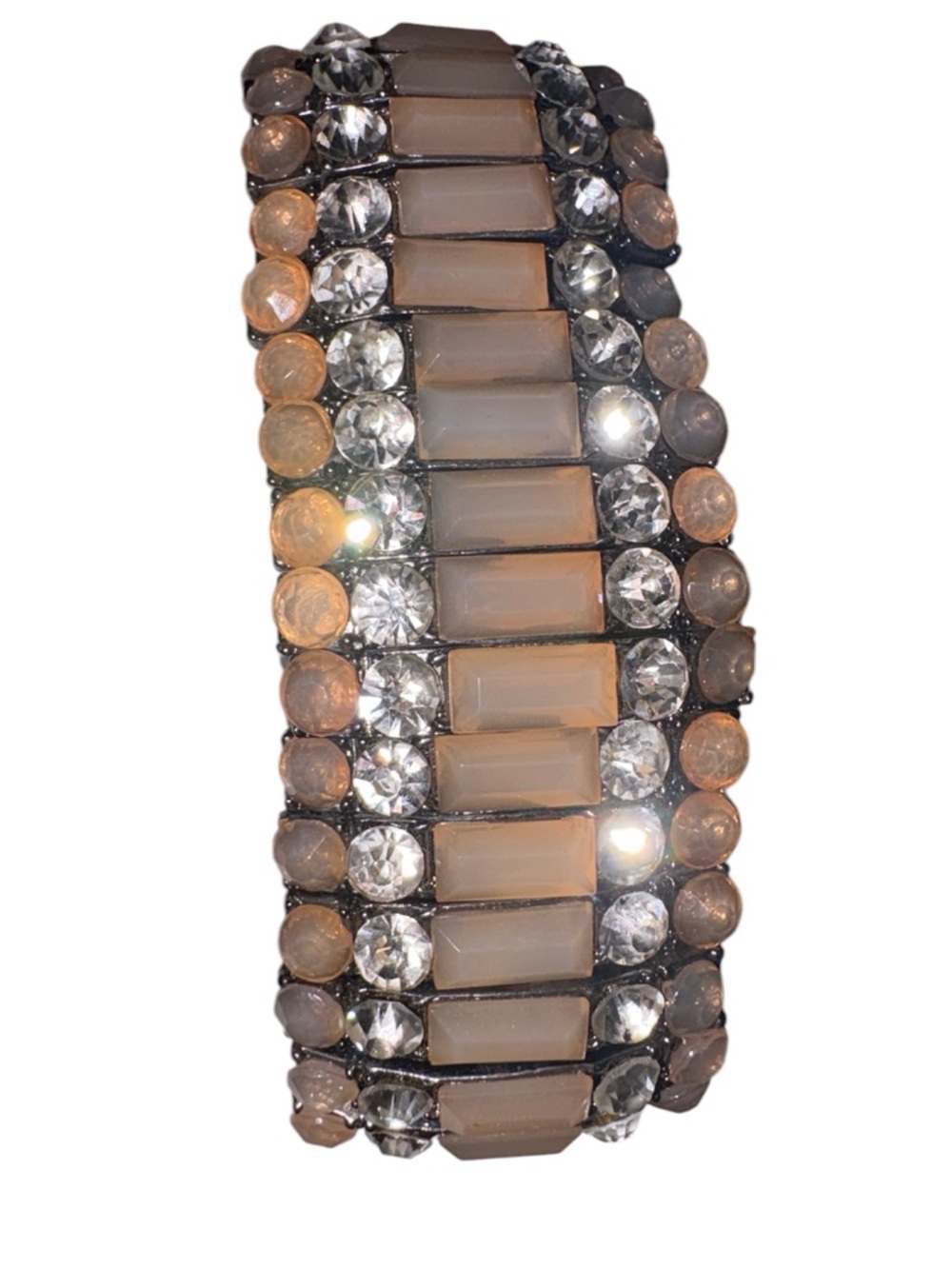 Neutral Blush Pink Crystal Stretch Bracelet Gunmetal Statement Jewelry Art Deco